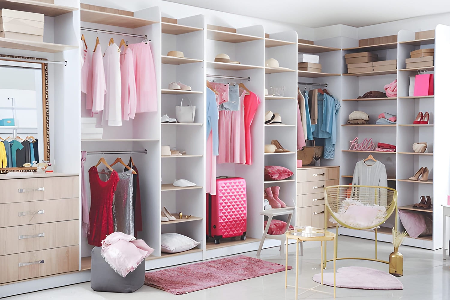 white christmas dresses wardrobe with dressing table 4 door (MDF wood) – Chiars main image 1